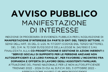 Indizione procedura per acquisizione manifestazioni di interesse da parte di ETS per coprogettazione e gestione azioni supporto anziani non auto