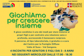 GiochiAmo per crescere insieme: 8 incontri per genitori e figli presso le Biblioteche di Susa e di Giaveno