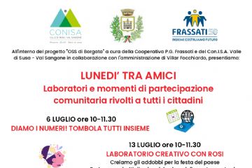 Villar Focchiardo - Lunedì tra amici: laboratori e momenti di partecipazione aperti a tutti i cittadini!